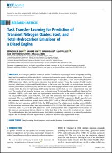 Task Transfer Learning for Prediction of Transient Nitrogen Oxides, Soot, and Total Hydrocarbon Emissions of a Diesel Engine
