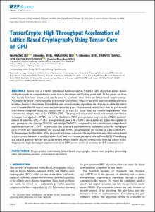 TensorCrypto: High Throughput Acceleration of Lattice-Based Cryptography Using Tensor Core on GPU