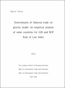 Determinants of bilateral trade on gravity model: An empirical analysis of some countries for G20 and WJP Rule of Law Index