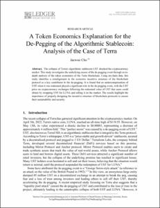 A Token Economics Explanation for the De-Pegging of the Algorithmic Stablecoin: Analysis of the Case of Terra